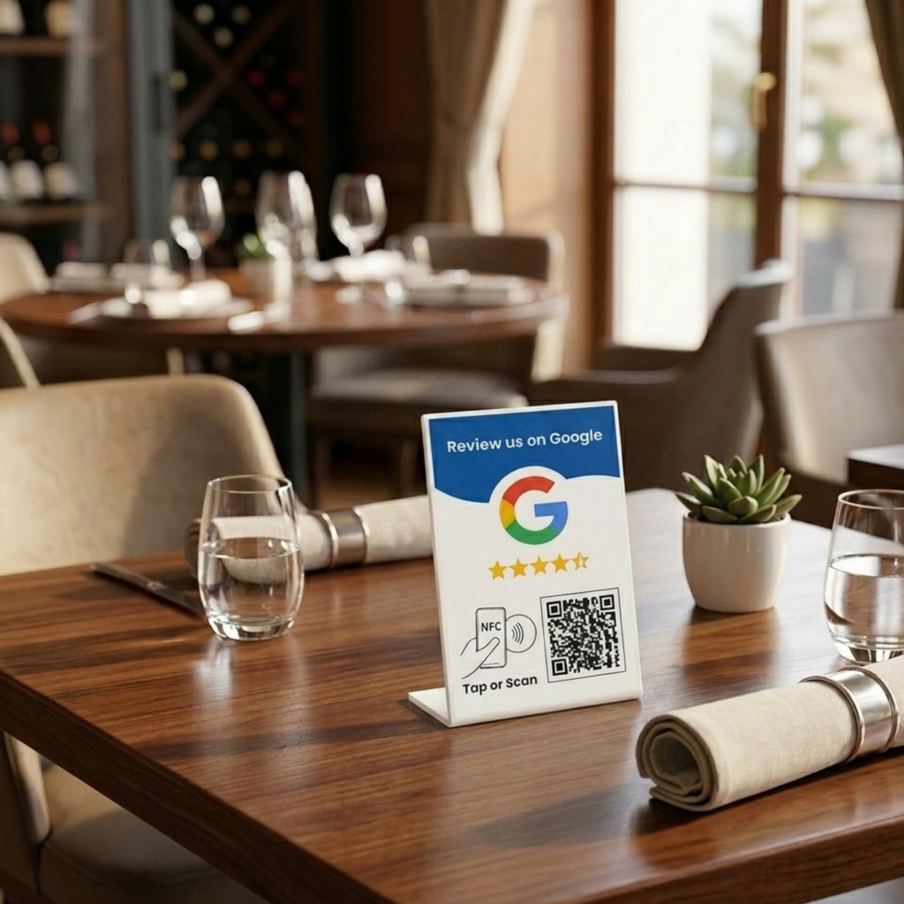Google NFC Aufsteller auf Restaurant Tisch